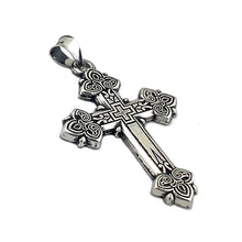 Load image into Gallery viewer, Sterling Silver 925 Cross Pendant 1 3/8"x3/4" Cross Stamped  Sterling Silver 925, Catholic, Orthodox Christian - COMES IN TAPESTRY POUCH
