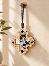 Load image into Gallery viewer, Virgin of Vladimir - Christ Blessings Wooden Icon Cross Ornaments - Pendants on Rope for Car Room Christmas Tree - 2 3/4"

