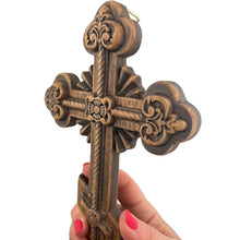 Load image into Gallery viewer, Three Bar Wall Crucifix Oak Wood Cross 9  3/4"
