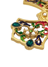 Load image into Gallery viewer, Perpetual Help Greek Icon Filigree Standing Jeweled Icon Cross - Decorated with Faux Pearls 8 5/8 Inch - Icon is Gold Foil
