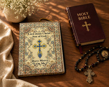 Load image into Gallery viewer, Jesus Prayer Bible Cover Pouch with Matching Bookmark – Set of 2, Three-Bar Cross, ICXC Dove, “Lord Jesus Christ, Son of God, Have Mercy on Me”
