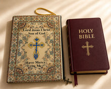Load image into Gallery viewer, Jesus Prayer Bible Cover Pouch with Matching Bookmark – Set of 2, Three-Bar Cross, ICXC Dove, “Lord Jesus Christ, Son of God, Have Mercy on Me”
