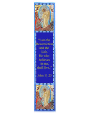 Load image into Gallery viewer, Set of 3 Resurrection Book Markers Blue With Cross Textile Art 9 1/8"x2"
