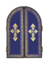 Load image into Gallery viewer, Virgin Mary The Unfading Bloom Icon Triptych With Archangel Michael and Guardian Angel - Gold Foil - Wooden 6 1/4 Inch tall
