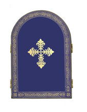 Load image into Gallery viewer, Virgin Mary The Unfading Bloom Icon Triptych With Archangel Michael and Guardian Angel - Gold Foil - Wooden 6 1/4 Inch tall
