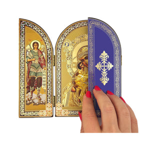 Virgin Mary Icon Triptych With Archangel Michael and Guardian Angel - Gold Foil