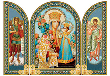 Load image into Gallery viewer, Virgin Mary The Unfading Bloom Icon Triptych With Archangel Michael and Guardian Angel - Gold Foil - Wooden 6 1/4 Inch tall
