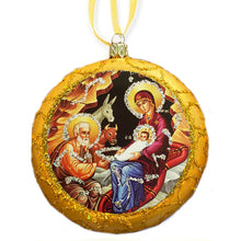 Load image into Gallery viewer, Traditional Byzantine Icon of the Nativity Ornament  4 3/4 Inch Gold
