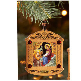Nativity of Christ Gold Foil Wooden Icon Ornament