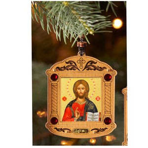 Christ the Teacher Gold Foil Wooden Icon Ornament