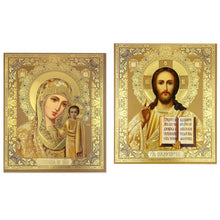 Load image into Gallery viewer, Matching icon Set Virgin of Kazan and Christ The Teacher Gold Foil Icons

