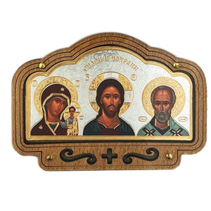 Christ - Virgin of Kazan - Saint Nicholas Car Icon Wooden