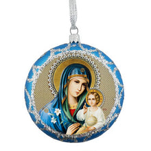Load image into Gallery viewer, Virgin Mary Eternal Bloom  Religious Round Christmas Ornament - Not Breakable  4 3/4 Inch - Comes With Ribbon to Hang
