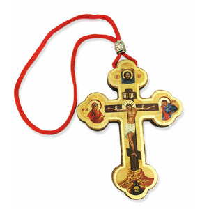 Small Wooden Icon Cross Crucifix of Rope Save Us on the Back