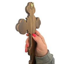 Load image into Gallery viewer, Three Bar Wall Crucifix Oak Wood Cross 9  3/4"
