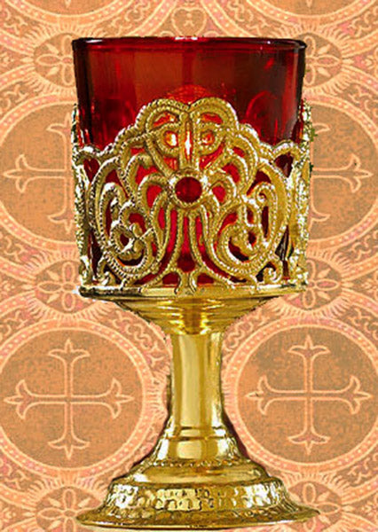 Orthodox 4.75 Inch Gold Plated Free Standing Vigil Lamp Lampada