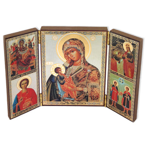 Wooden Russian Orthodox Icon Triptych "Virgin Soothe Ills"