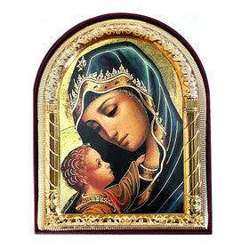 Arched Madonna and Child Icon In Blue