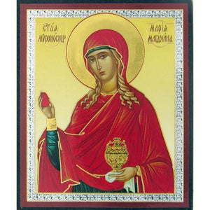 Mini Icon St. Mary Magdalene Egypt Gold Foil Russian Icon 3"x2 1/2"