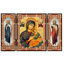 Load image into Gallery viewer, Perpetual Help Icon Triptych With Archangels Michael and Gabriel - Gold Foil
