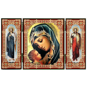 Madonna and Child in Blue Triptych With Archangels Michael and Gabriel - Gold Foil