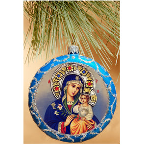 Eternal Bloom Religious BLUE Round Christmas Ornament