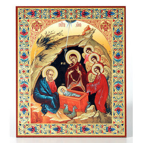 Nativity of Christ Wooden Russian Icon 8 3/4"x7 1/4"
