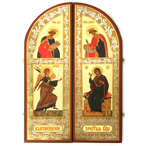 Byzantine Russian Orthodox Icon Nativity of Christ Icon Triptych Wooden Gold and Silver Foiled With Saints