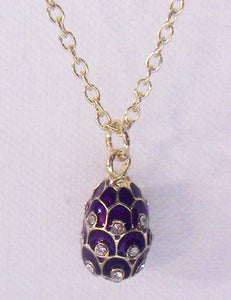 Purple Faberge Style Egg Pendant on a Chain