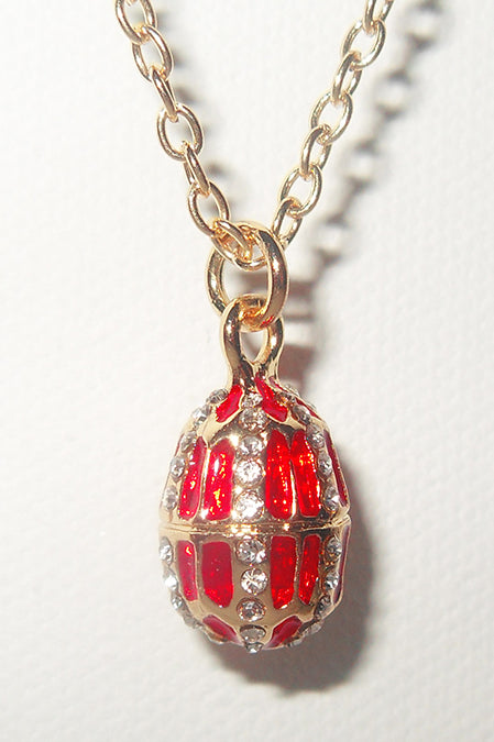Red Faberge Style Egg Pendant on a Chain