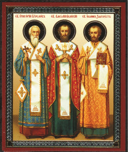 Mini Icon Holy Hierarchs Gold Foil Russian Icon 3"x2 1/2"