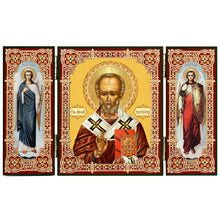 Load image into Gallery viewer, Saint Nicholas Icon Triptych Triptych With Archangels Michael and Gabriel - Gold Foil
