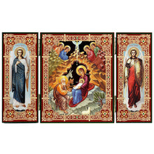 Load image into Gallery viewer, Byzantine Style Nativity Icon Triptych With Archangels Michael and Gabriel - Gold Foil
