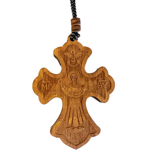 Holy Protection - Virgin Mary and Crucifix Wooden 2 Sided Cross Pendant